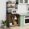 Kitchen Bakers Rack, Microwave Stand, Coffee Bar with Adjustable Shelves, 4 Hooks for Spices, Pots and Pans, Rustic Brown