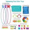 24Pcs Diving Toys Swimming Pool Toys Swim Toys for Kids Aged 3+ Years Old Swim Thru Rings Torpedoes Gems Volleyball Storage Bag