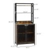 Kitchen Bakers Rack, Microwave Stand, Coffee Bar with Adjustable Shelves, 4 Hooks for Spices, Pots and Pans, Rustic Brown