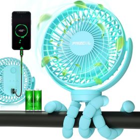 Portable Stroller Fan, Use As Power Bank, 65H 12000mAh Battery Operated Fan Flexible Tripod Baby Car Seat Fan with Timming (Color: Blue)